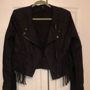 Fate Faux Suede Moto Jacket with Fringe